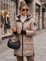 Dámská prošívaná přechodová bunda s kapucí v barvě kamelové od FashionStreet TY5790