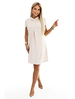 Elegantní minišaty ve tvaru s límečkem – světle béžové model 22300257 - numoco