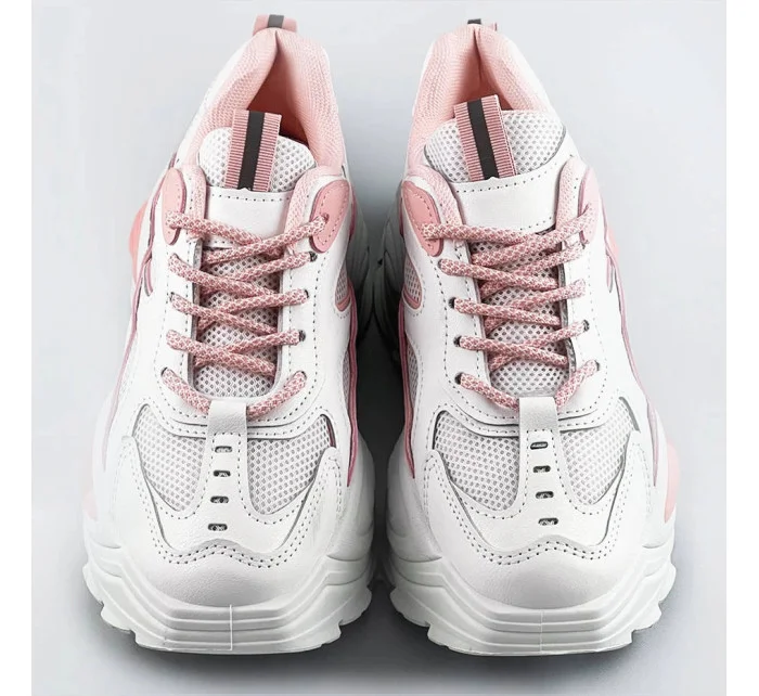 Bílo-růžové dámské sportovní boty s vysokou podrážkou (RA15) Bílo-růžové dámské sportovní boty s vysokou podrážkou (RA15)