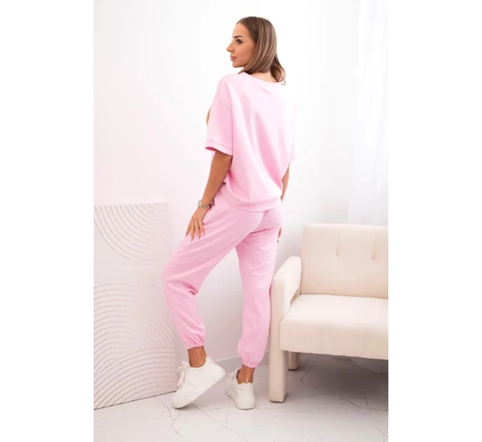Dámský viskózový komplet s krátkým rukávem a nohavicemi bonbónově růžová