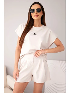 Dámský komplet s halenkou a šortkami se béžový model 22147942 - K-Fashion