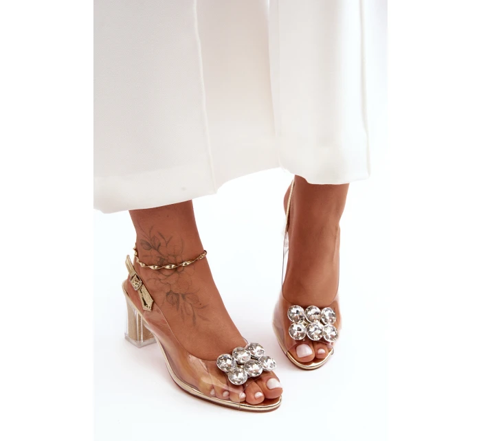 Transparentní Sandály Na Podpatku Zlaté SBarski MR1037-43