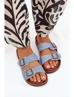 Dámské Pantofle Na Platformě S Přezkami Světle Džínové model 21704347 - EVENTO