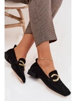 Dámské mokasíny z přírodního semiše zlatý detail D&A model 22031903 Černé - S.Barski