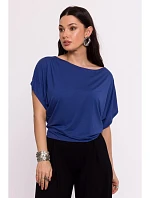 B287 Viskózový top s výstřihem na ramena - modrý