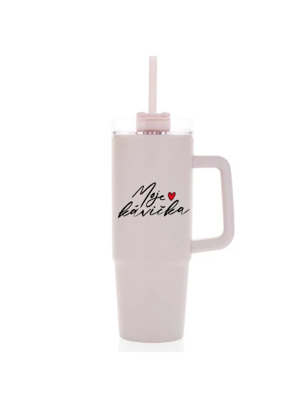 MOJE KÁVIČKA - růžový cestovní termohrnek s průhledným víčkem 900 ml