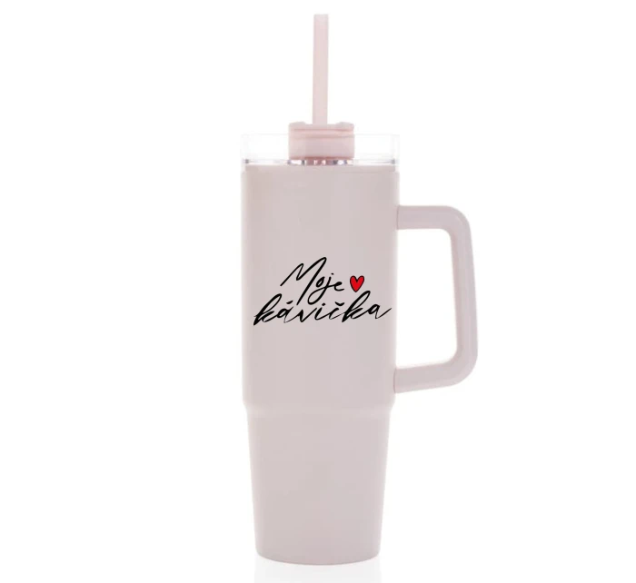 MOJE KÁVIČKA - růžový cestovní termohrnek s průhledným víčkem 900 ml
