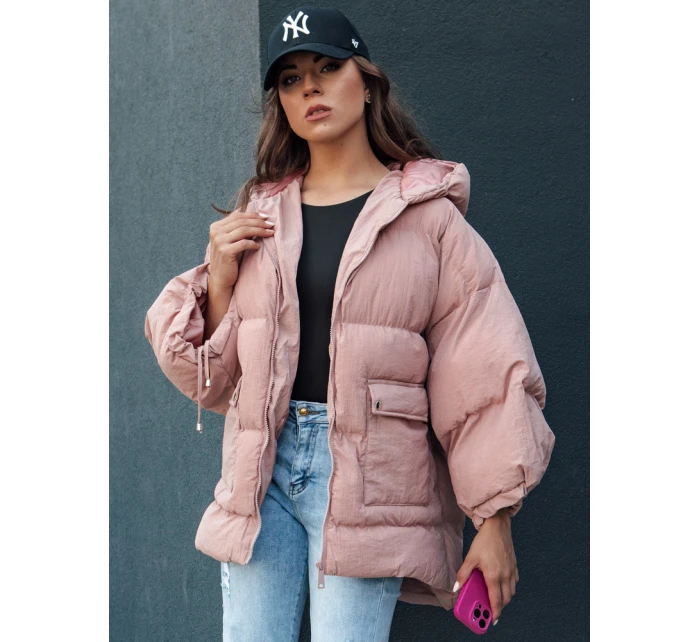 Dámská prošívaná bunda oversize s kapucí PARIMA růžová FashionStreet TY4480