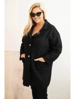 Dámský kabát Plus Size model 21393326 s vlnou a kapsami černý - K-Fashion