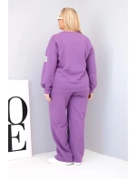Dámská souprava Plus Size bavlněná s volnou mikinou a širokými kalhotami fialový