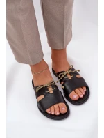 Dámské kožené sandály na plochém podpatku Zazoo 3022 černé