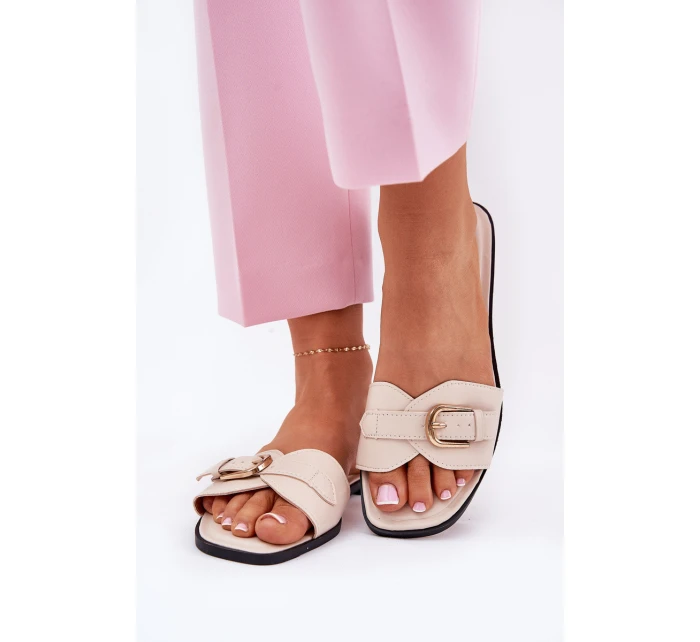 Ploché Dámské Pantofle Se Zlatou Béžové model 21689691 - Boto Ploché Dámské Pantofle Se Zlatou Béžové model 21689691 - Boto