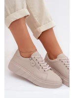 Kožené dámské polobotky s zipem béžové model 22013966 - EVENTO Kožené dámské polobotky s zipem béžové model 22013966 - EVENTO