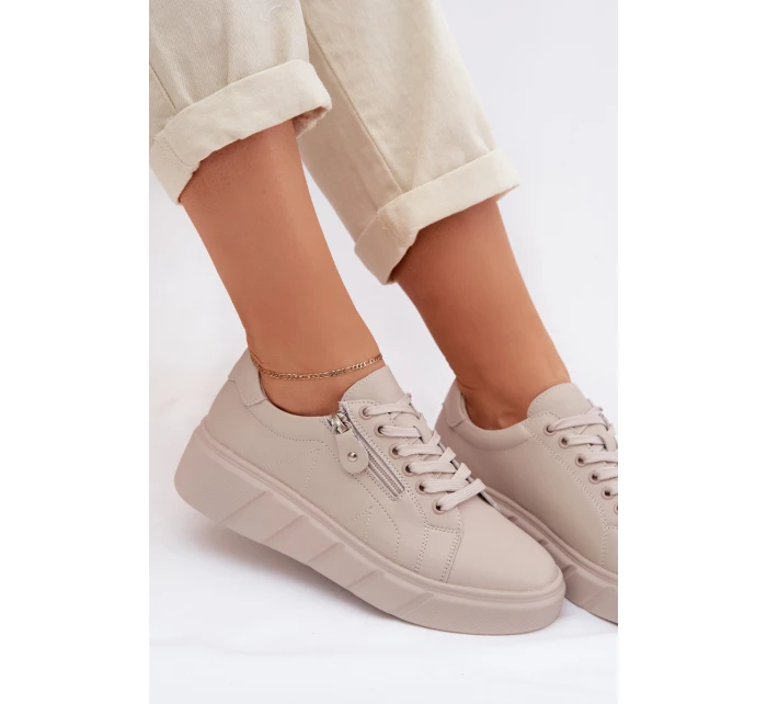 Kožené dámské polobotky s zipem béžové model 22013966 - EVENTO Kožené dámské polobotky s zipem béžové model 22013966 - EVENTO