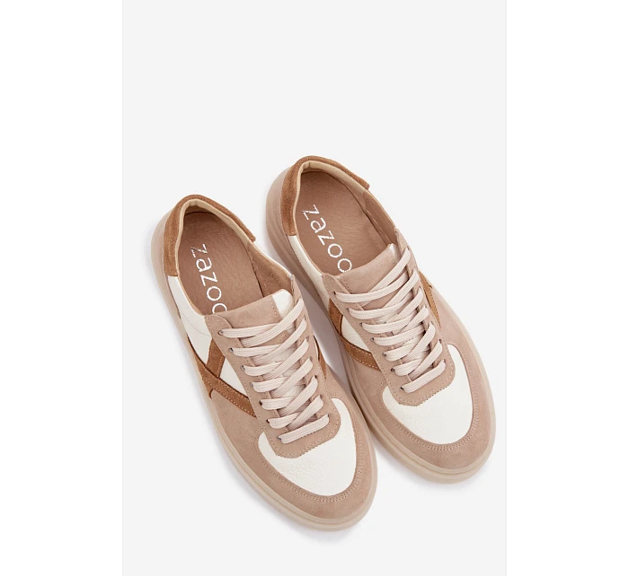 Kožené semišové dámské tenisky model 22076948 béžové - Zazoo