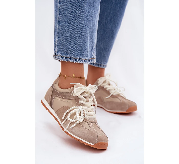 Kožené semišové dámské tenisky Big Star TT274677 béžové