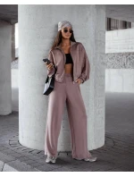 Dámský komplet v barvě cappuccino - mikina se stojáčkem a široké kalhoty (821109)