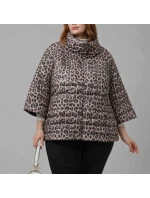 Dwustronna kurtka damska plus size z rękawem 3/4 Goodlookin brązowa/panterka (M6-6308-305)