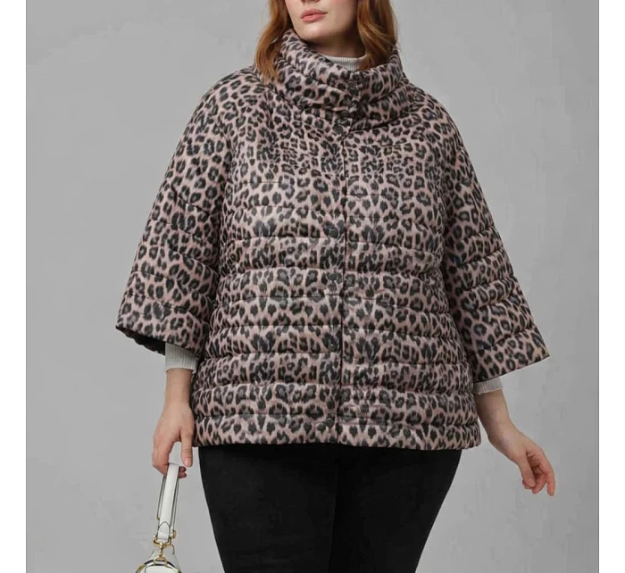 Dwustronna kurtka damska plus size z rękawem 3/4 Goodlookin brązowa/panterka (M6-6308-305)