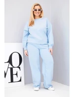 Dámská souprava Plus Size bavlněná s volnou mikinou a kalhotami s širokým nohavicí modrá