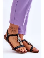 Kožené sandály s ozdobným hadem S.Barski Černá Kožené sandály s ozdobným hadem S.Barski Černá