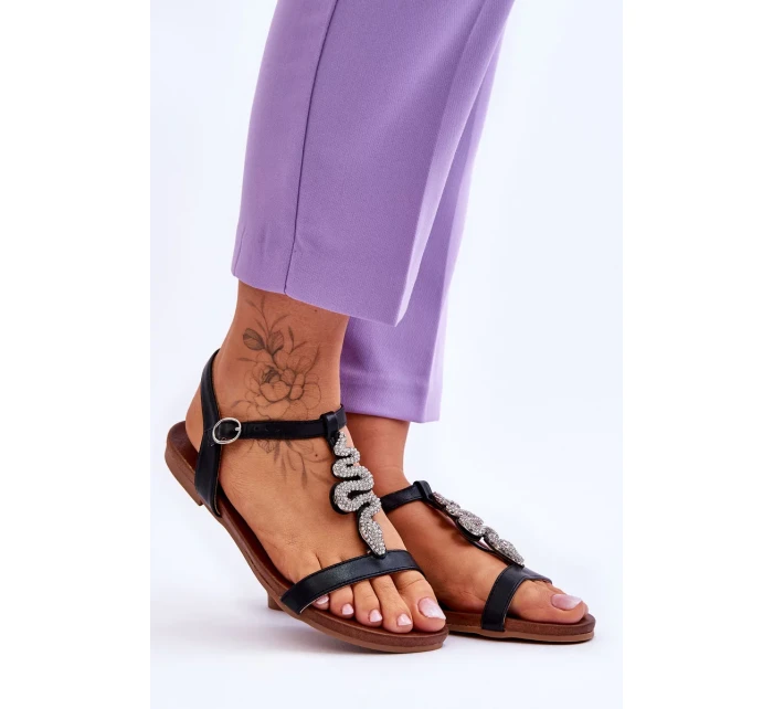 Kožené sandály s ozdobným hadem S.Barski Černá Kožené sandály s ozdobným hadem S.Barski Černá