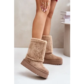 Sněhule na platformě s ohrnutým svrškem béžové model 20653569 - Kesi