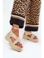 Dámské sandály na platformě a klínu z eko kůže – béžové Tenzorus