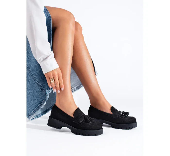 Originální dámské černé  mokasíny platforma