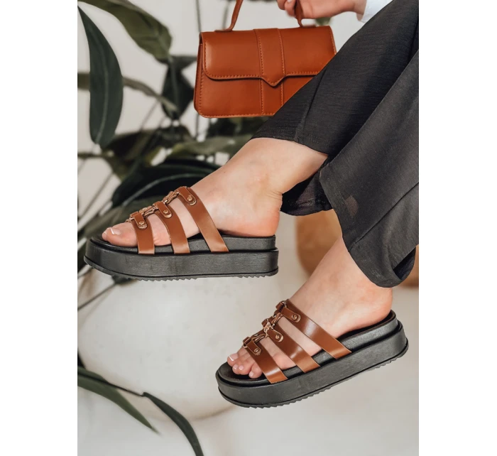 Dámské žabky na platformě PLATOFI camel FashionStreet ZY0880