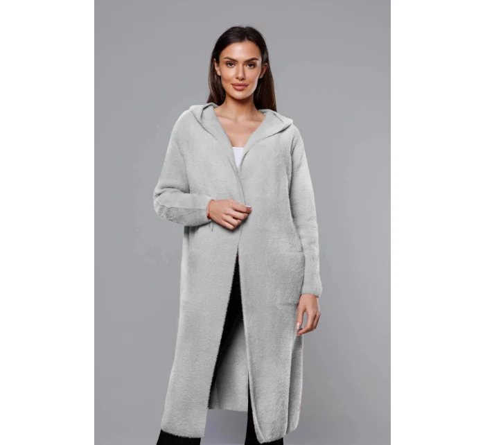 Světle šedý dlouhý vlněný přehoz přes oblečení typu alpaka s kapucí model 18059163 - MADE IN ITALY Světle šedý dlouhý vlněný přehoz přes oblečení typu alpaka s kapucí model 18059163 - MADE IN ITALY