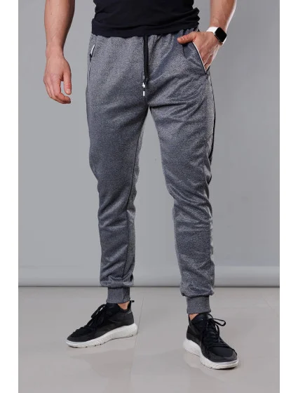 Pánské teplákové kalhoty v grafitové barvě se stahovacími lemy model 18345029 - J.STYLE