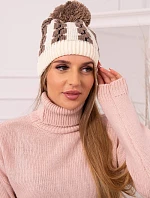 Dámská čepice s bambulí Rozalia K323 mocca+ecru