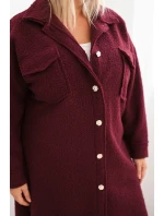 Dámský kabát Plus Size s vlnou na knoflíky s kapsami a límcem švestkový