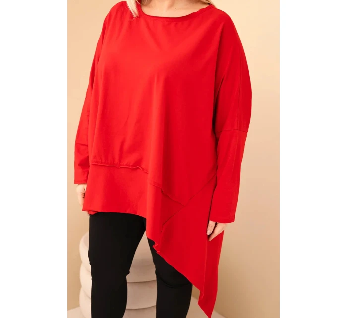 Dámská tunika Plus Size z bavlny s asymetrickým spodním lemem červená Dámská tunika Plus Size z bavlny s asymetrickým spodním lemem červená