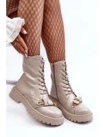 Dámské lakované Workery boty s ozdobou D&A MR870-67 světle šedá