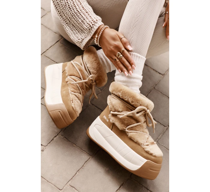 Kožené Dámské Sněhule Na Silné Podešvi S Kožešinou Big Star model 21669685 Hnědé - Big Star Shoes Kožené Dámské Sněhule Na Silné Podešvi S Kožešinou Big Star model 21669685 Hnědé - Big Star Shoes