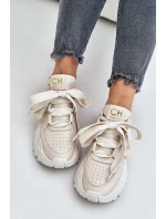 Dámské Kožené Tenisky Béžové model 21671647 - CheBello