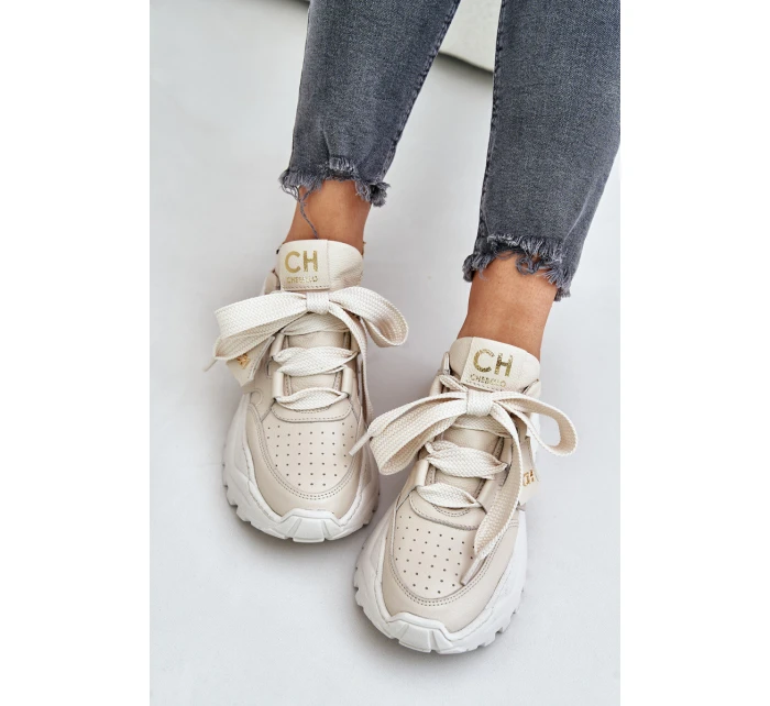 Dámské Kožené Tenisky Béžové model 21671647 - CheBello