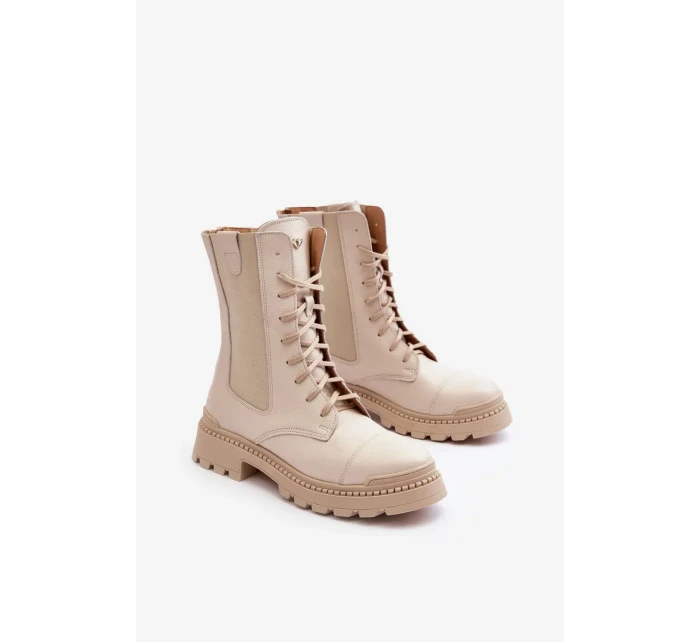 Kožené dámské pracovní boty šněrovací světle béžová Nicole Kožené dámské pracovní boty šněrovací světle béžová Nicole