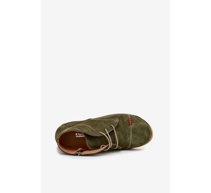 Dámské kožené polobotky s prošitím na zip Artiker – zelené