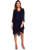Dámské šifonové šaty s asymetrickým lemem S159 - tmavě modré - Stylove