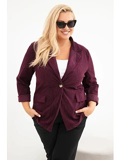 Dámské plus size manžestrové s klopami a kapsami švestková