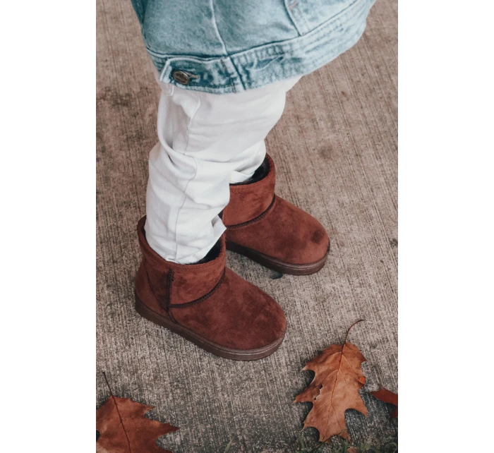 Dětské Teplé Sněhule Semišové Hnědé model 21564106 - Boto Dětské Teplé Sněhule Semišové Hnědé model 21564106 - Boto