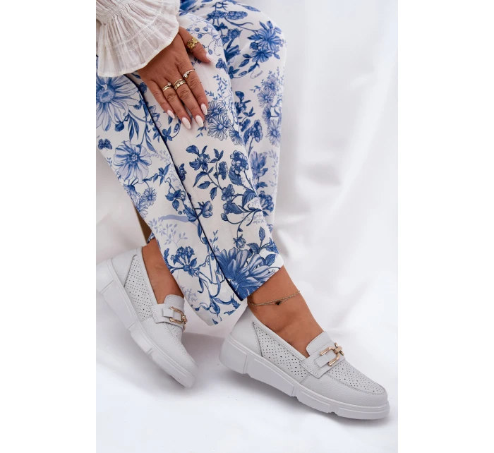 Dámské Kožené Mokasíny se Zlatým Detailem Jasnoszare Vinceza 88007