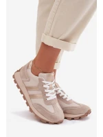 Kožené dámské tenisky na platformě model 22013931 Béžové - S.Barski