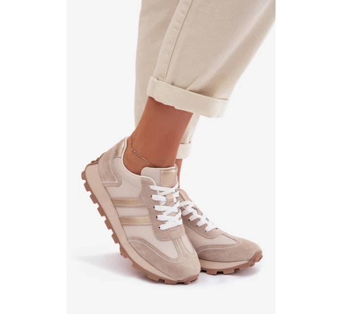 Kožené dámské tenisky na platformě model 22013931 Béžové - S.Barski