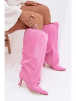 Kozačky s širokou horní částí a řasením na podpatku Růžové model 22031789 - Boto