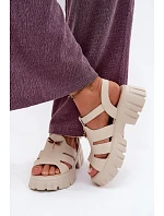 Kožené dámské sandály na platformě s vážkou Vinceza 79627 Béžové