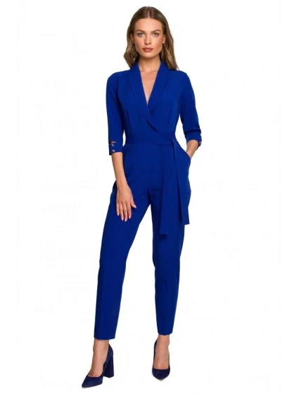Dámský overal se šálovým límcem královská modř - Stylove Dámský overal se šálovým límcem královská modř - Stylove